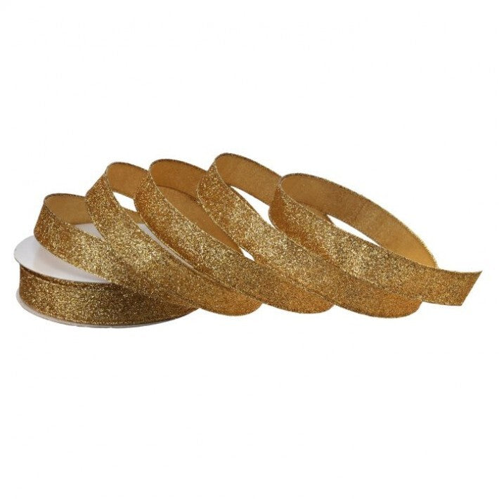 1" X 20YD Gold Satin Glitter Ribbon Set Of 2