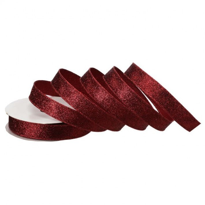 1" X 20YD Red Satin Glitter Ribbon Set Of 2
