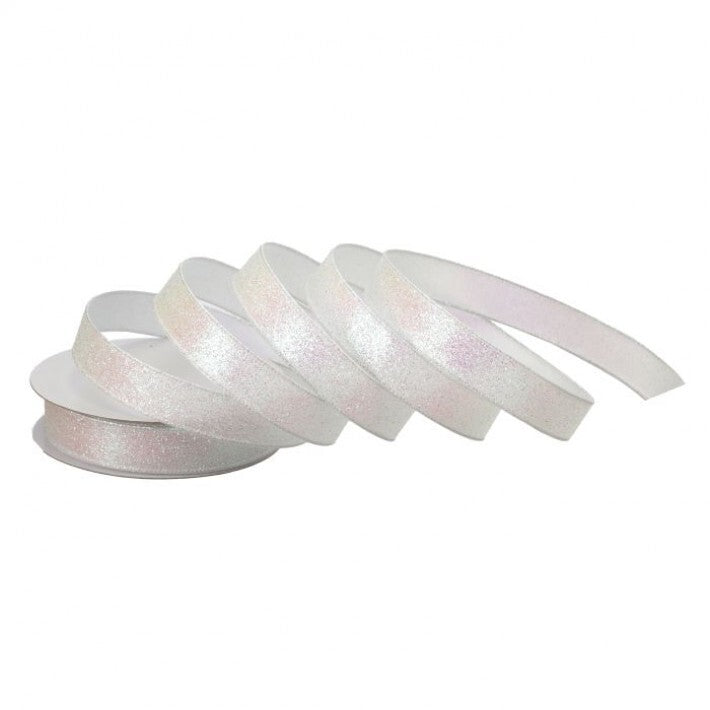 1" X 20YD White Satin Glitter Ribbon Set Of 2