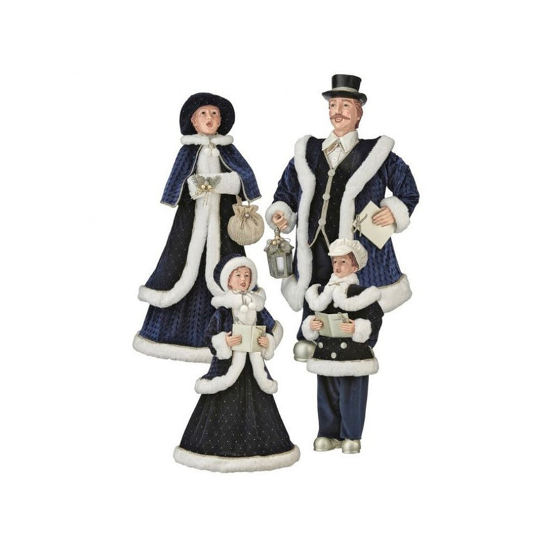 Set de 4 Cantantes de Villancicos de Terciopelo Azul de 25"- 35"