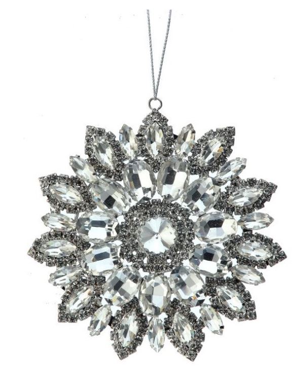 4" Clear Jewel Starbust Ornament Set Of 4