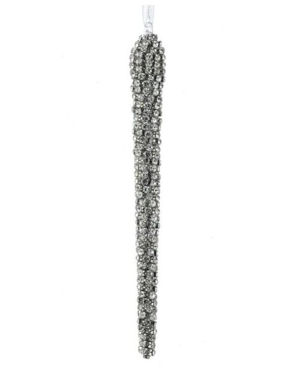 11" Clear Silver Icicle Diamond Ornament Set Of 6