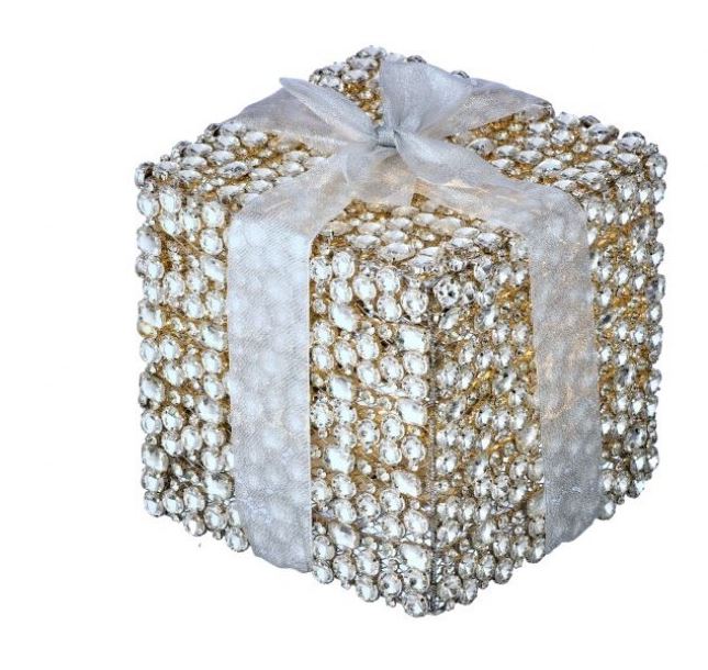 8" LED Silver Diamond Gift Bow