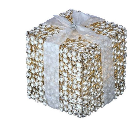 8" LED Silver Diamond Gift Bow