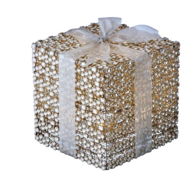 Caja de regalo con luz LED de 12" en forma de diamante plateado