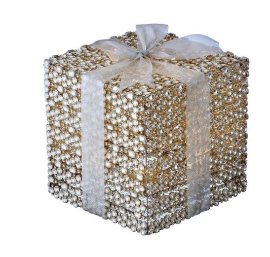 Caja de regalo con luz LED de 12" en forma de diamante plateado