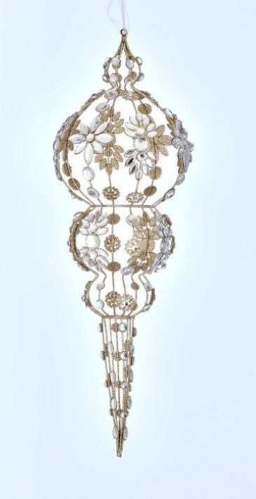 20" Champagne Glitter Jeweled Finial Ornament