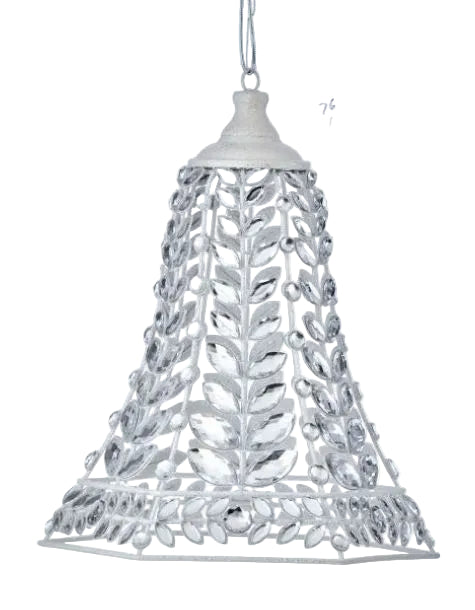 13" White Glitter Clear Jewel Bell Ornament