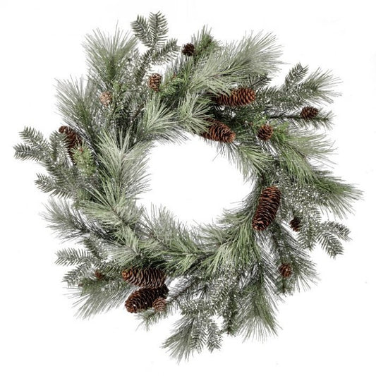 26" Grey Glitter Green Wreath With Pinecones
