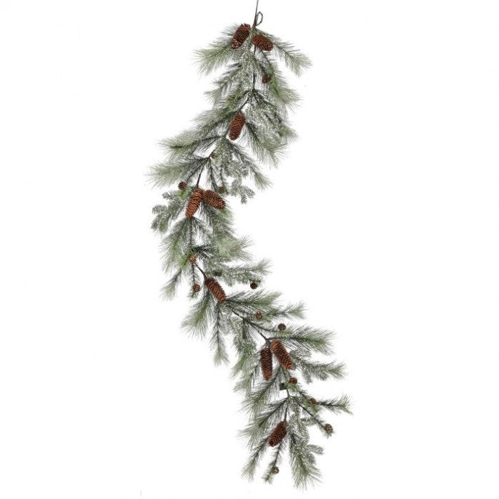5 FT Grey Glitter Green Garland With Pinecones