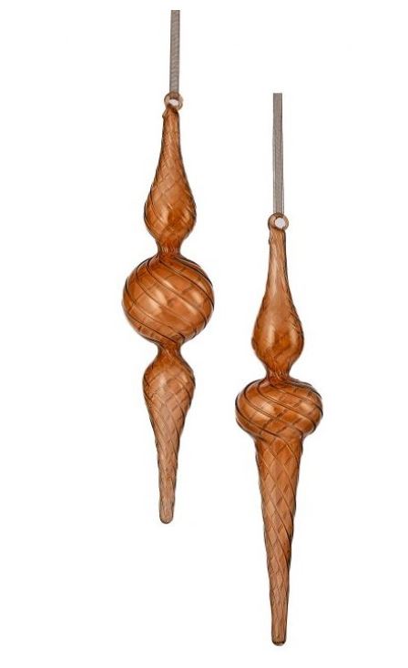 13" Brown Finial Assorted Ornament Set Of 2