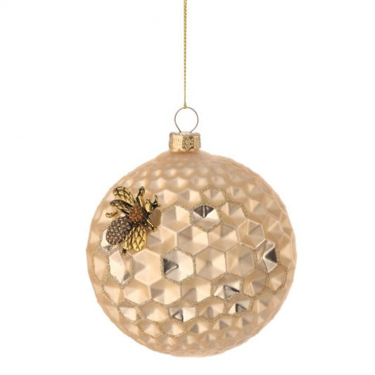 4" Pink Champagne Honeycomb Bee Glass Ball Ornament Set Of 6