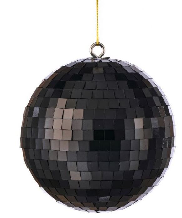 6" Black Disco Mirror Ball Ornament Set Of 4