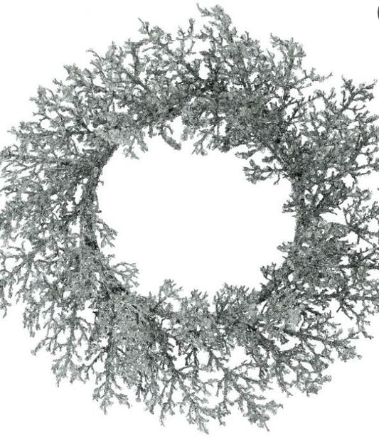 24" Silver Glitter Spray Wreath