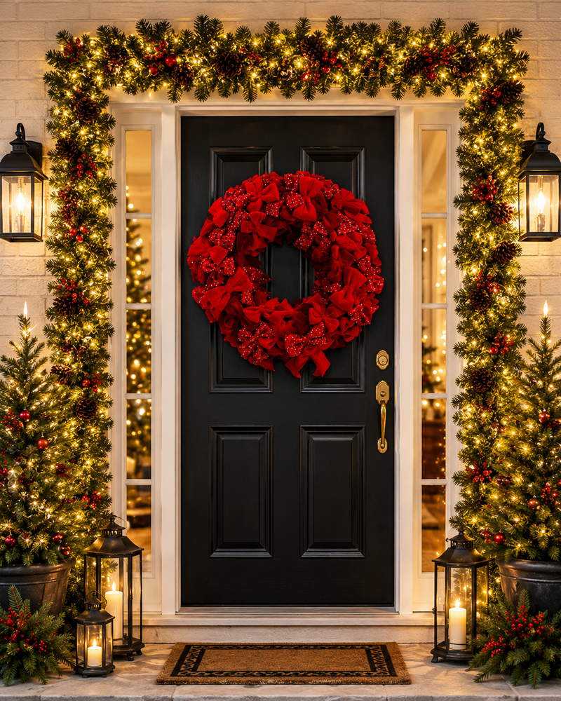 30" Red Velvet Sequin Bow Wreath