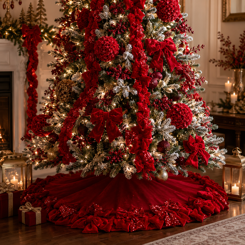 54" Red Velvet Bow Tree Skirt