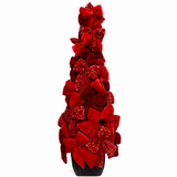 40" Red Velvet Sequin Bow Topiary Potted Tree