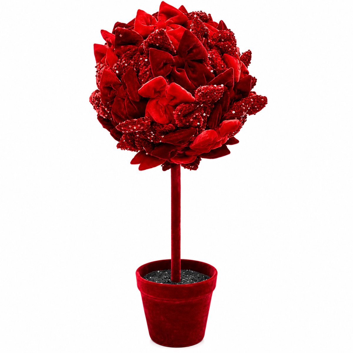 3 FT Red Velvet Sequin Bow Ball Topiary Potted Tree