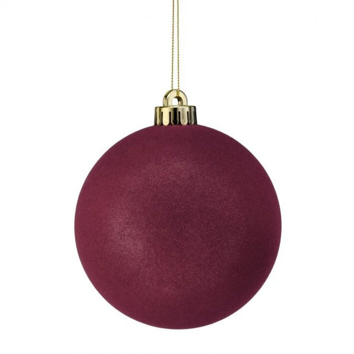 5" Burgundy Velvet Ball Ornament Set Of 9