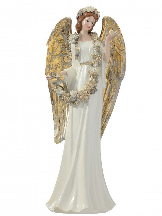 24" Ivory Angel With Gold Wings & Garland