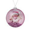 5'' Pink Santa With Bubblegum Glass Disc Ornament Set Of 6