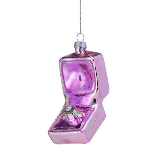 4'' Pink Engagement Ring In Box Glass Ornament Set Of 6