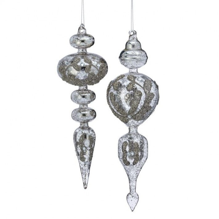 12'' - 13'' Mercury Beaded Glass Finial Assorted Set Of 2