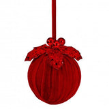 5" Red Velvet Holly Sequin Ball Ornament Set Of 6