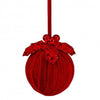 5" Red Velvet Holly Sequin Ball Ornament Set Of 6