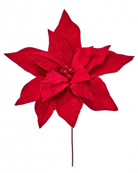 Set de 2 tallos de flor de pascua de terciopelo rojo de 66 cm
