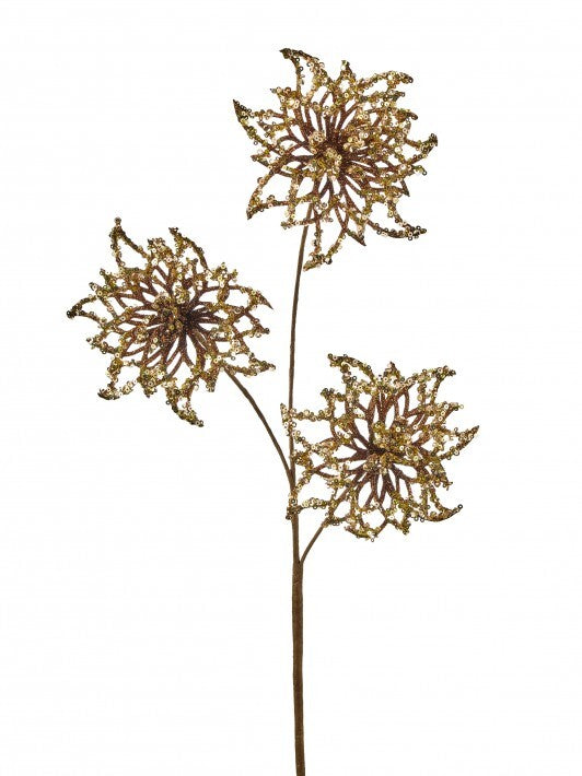 26" Glitter Sequin Poinsettia Spray X3 Set Of 12