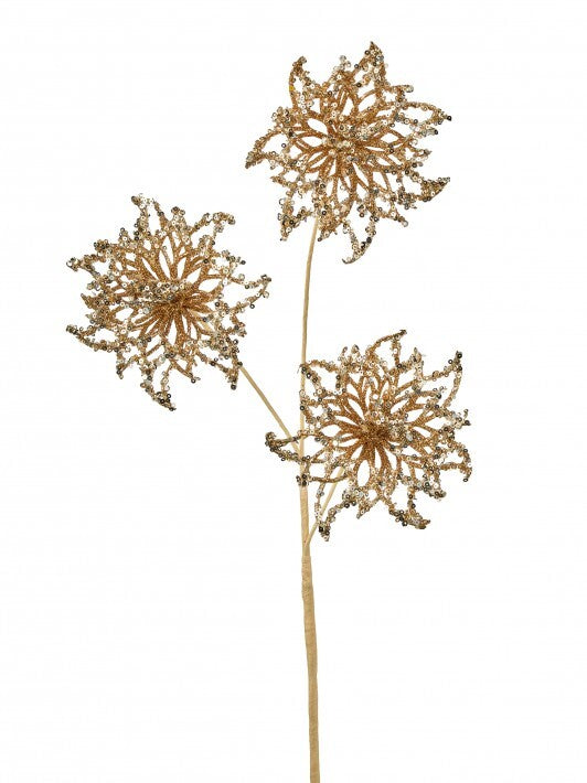 26" Glitter Sequin Poinsettia Spray X3 Set Of 12