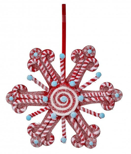 12" Frosted Peppermint Snowflake Ornament Set Of 4