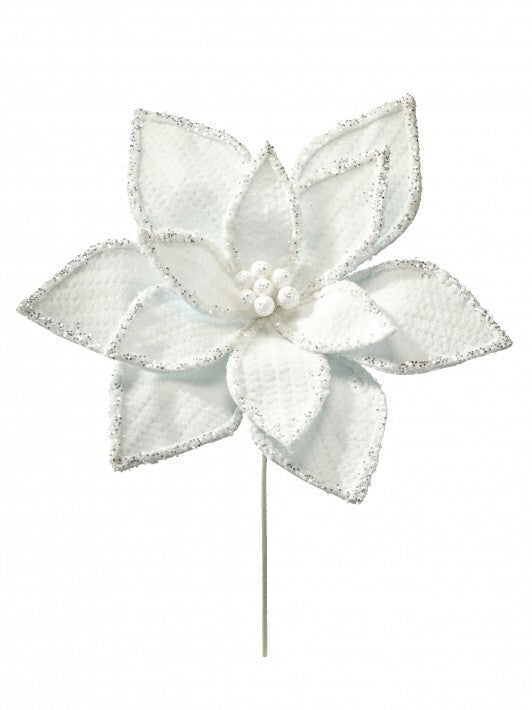 28" White Snowy Poinsettia Stem Set Of 2