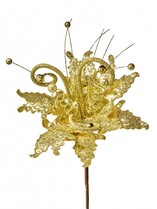26" Fantasy Glitter Poinsettia Stem Set Of 6