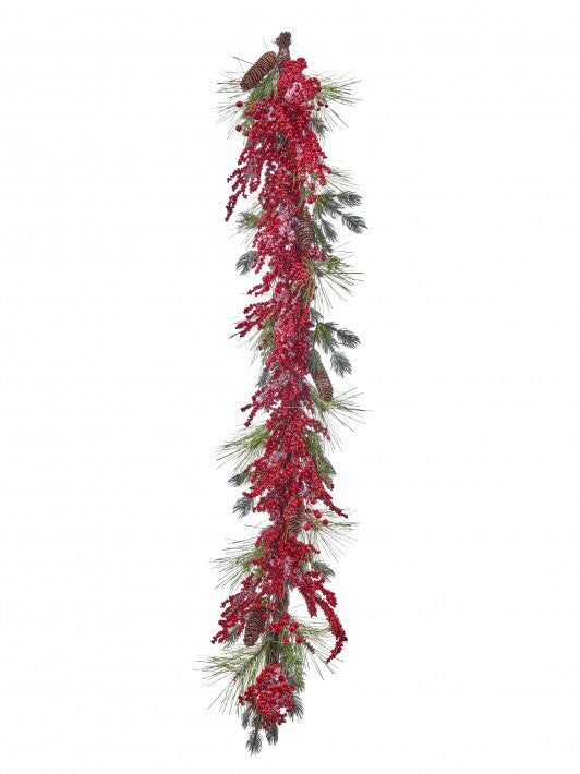 5 FT Frosted Garland With Red Berries & Pinecones