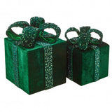 Set de 2 cajas de regalo de lentejuelas de terciopelo verde de 12" a 16"