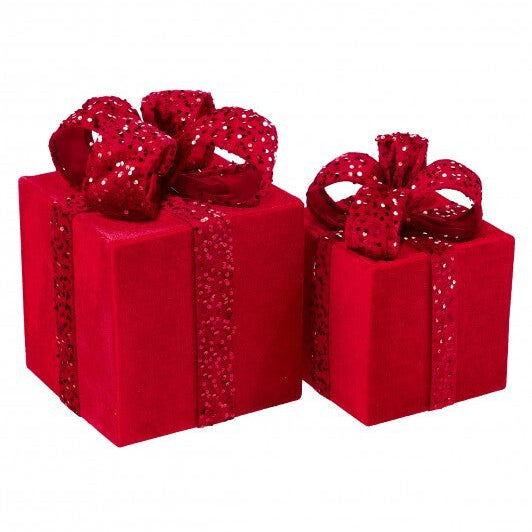 Caja de regalo de lentejuelas de terciopelo rojo de 12" - 16", juego de 2