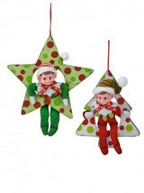 11" Red & Green Elf Star Tree Ornament Assorted Set Of 2