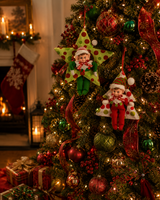 11" Red & Green Elf Star Tree Ornament Assorted Set Of 2