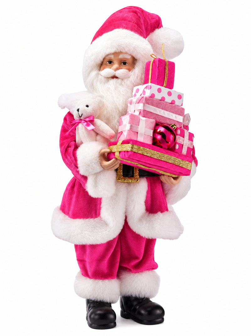 20" Pink Velvet Shopping Santa With Gifts