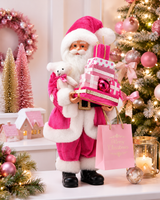 20" Pink Velvet Shopping Santa With Gifts