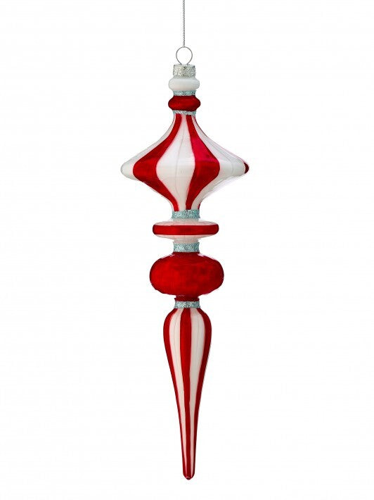 12" Peppermint Finial Glass Ornament Set Of 4