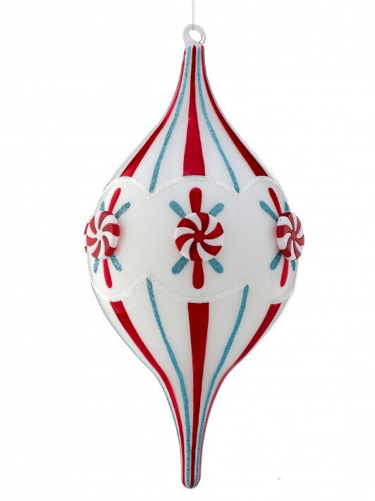 13" Peppermint Finial Glass Ornament Set Of 3