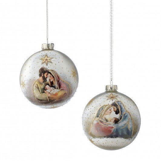 5" Holy Family Glass Ball Ornament Assorted Set Of 4