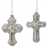 4"- 5" Platinum Glitter Antique Cross Ornament Assorted Set Of 4