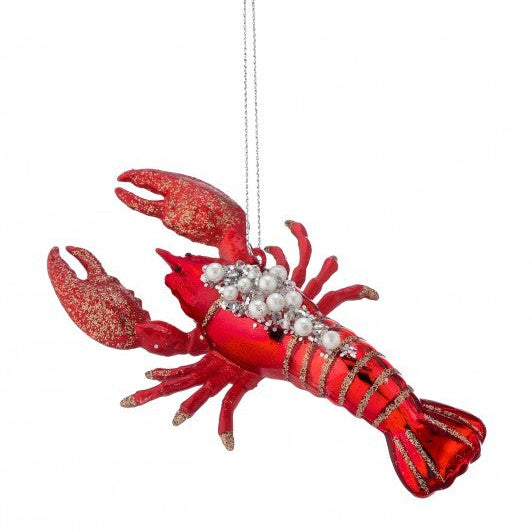 5.5" Red Maine Lobster Glass Ornament Set Of 6