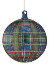 6" Blue Gentlemen Plaid Glass Ornament Set Of 2