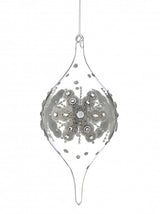 13" Silver Jewel Glitter Snowflake Finial Glass Ornament Set Of 3