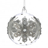 6" Silver Jewel Glitter Snowflake Ball Glass Ornament Set Of 2